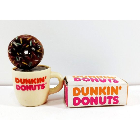 DUNKIN DONUTS Box 12 Little Donuts & Coffee Cup w/Donut Fridge Magnets Vintage - Picture 1 of 7